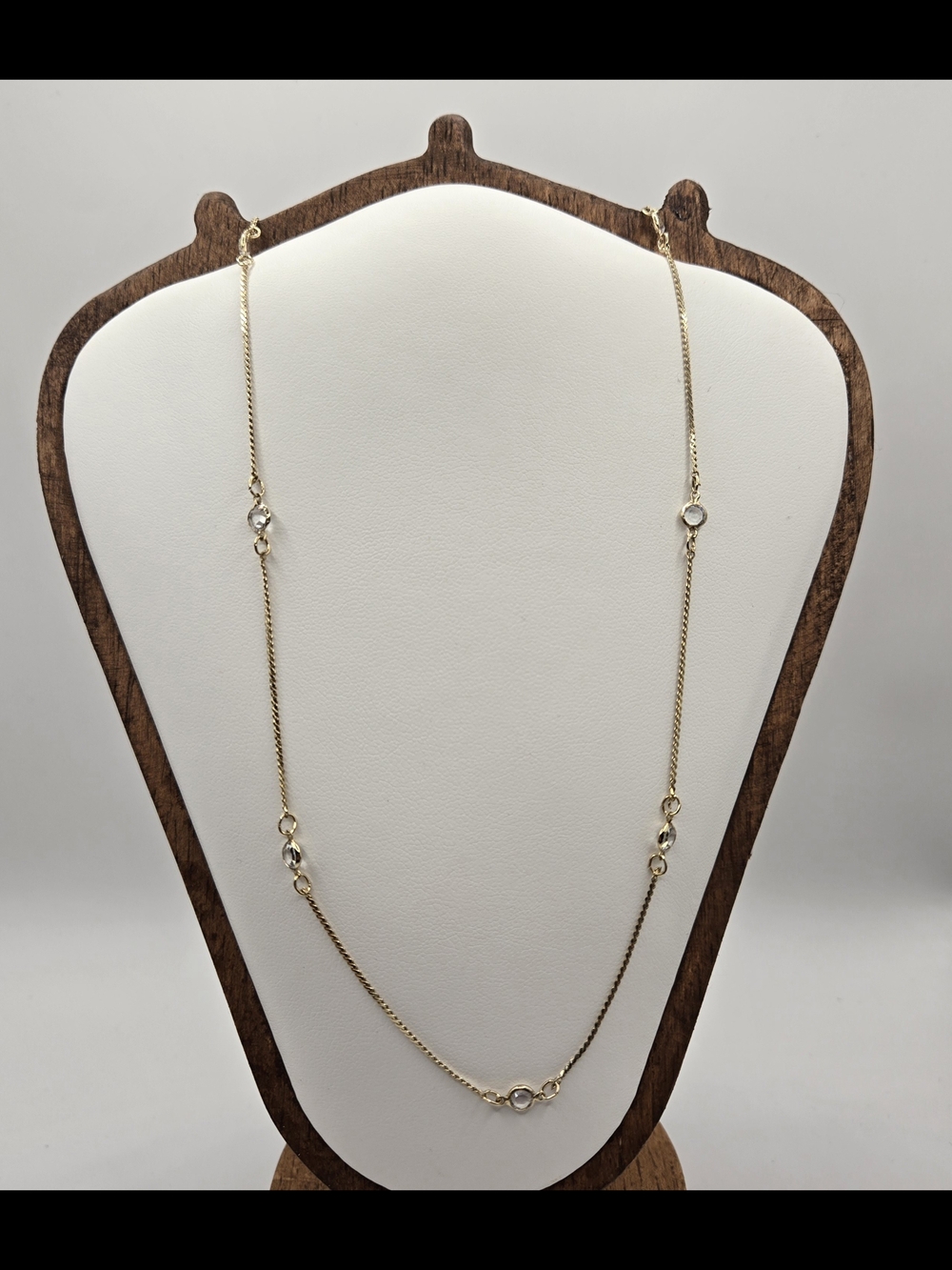 Vintage Gold Plated Crystal Station Necklace – Elegant & Timeless